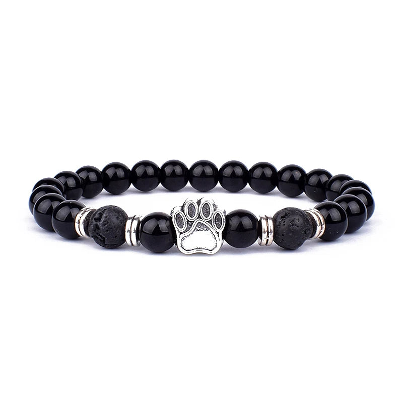 Fashion Obsidian Lion Head Bracelet - Lava Stone Zircon Prism