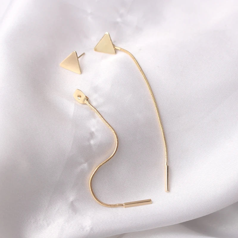Simple Triangle Tassel Earrings - Long Chain Ear Line