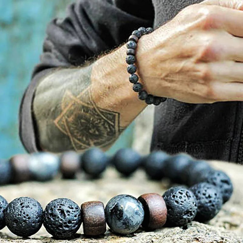 Volcanic Stone Lava Bracelet - 8mm Tibetan Buddha Beads