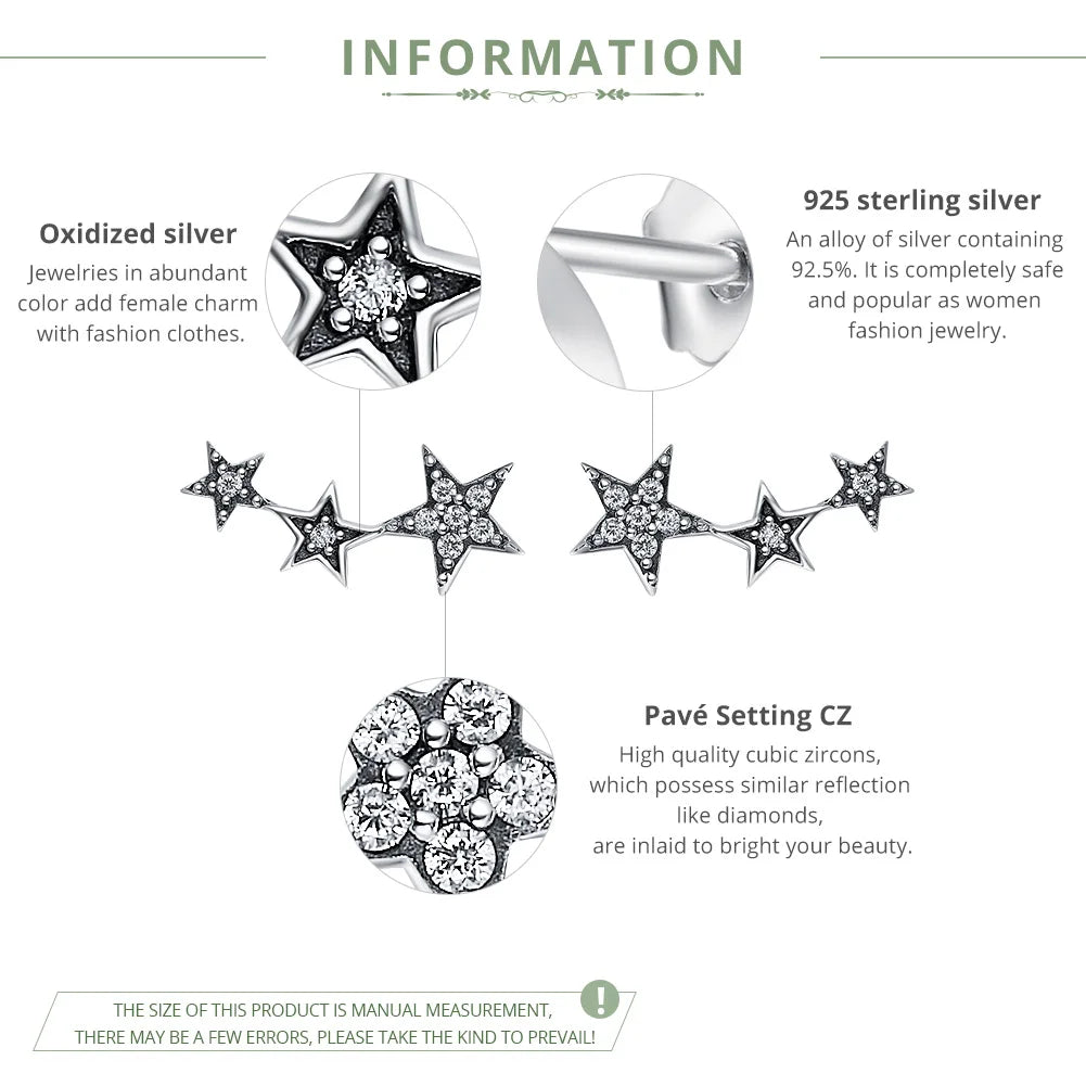 BAMOER 925 Silver Stackable Star Earrings - CZ Exquisite