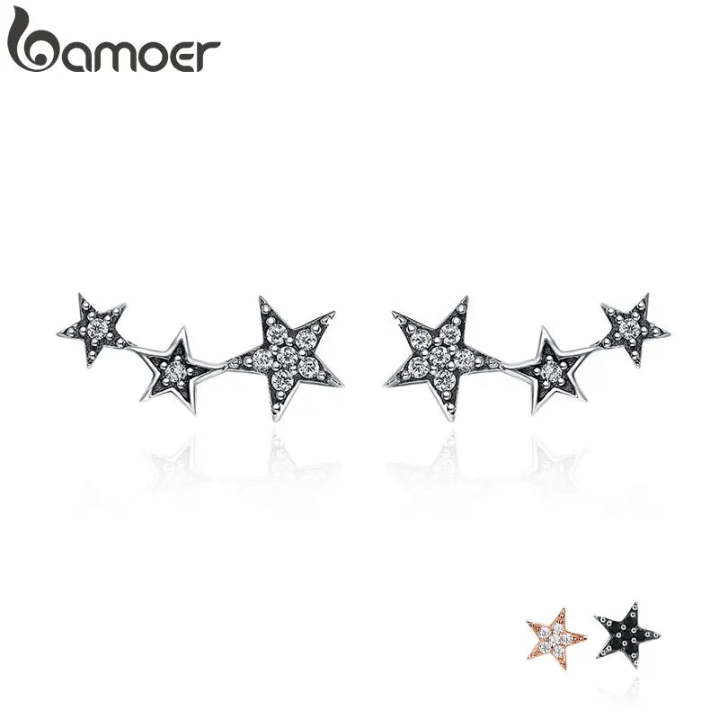 BAMOER 925 Silver Stackable Star Earrings - CZ Exquisite