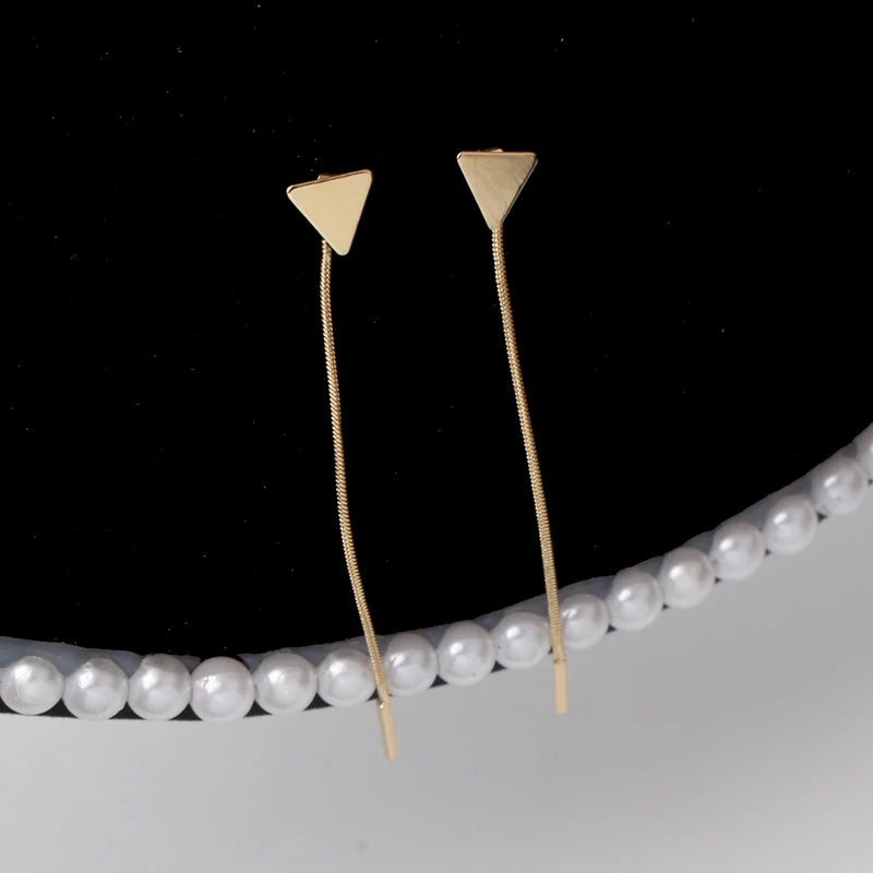 Simple Triangle Tassel Earrings - Long Chain Ear Line