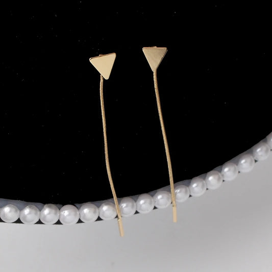 Simple Triangle Tassel Earrings - Long Chain Ear Line
