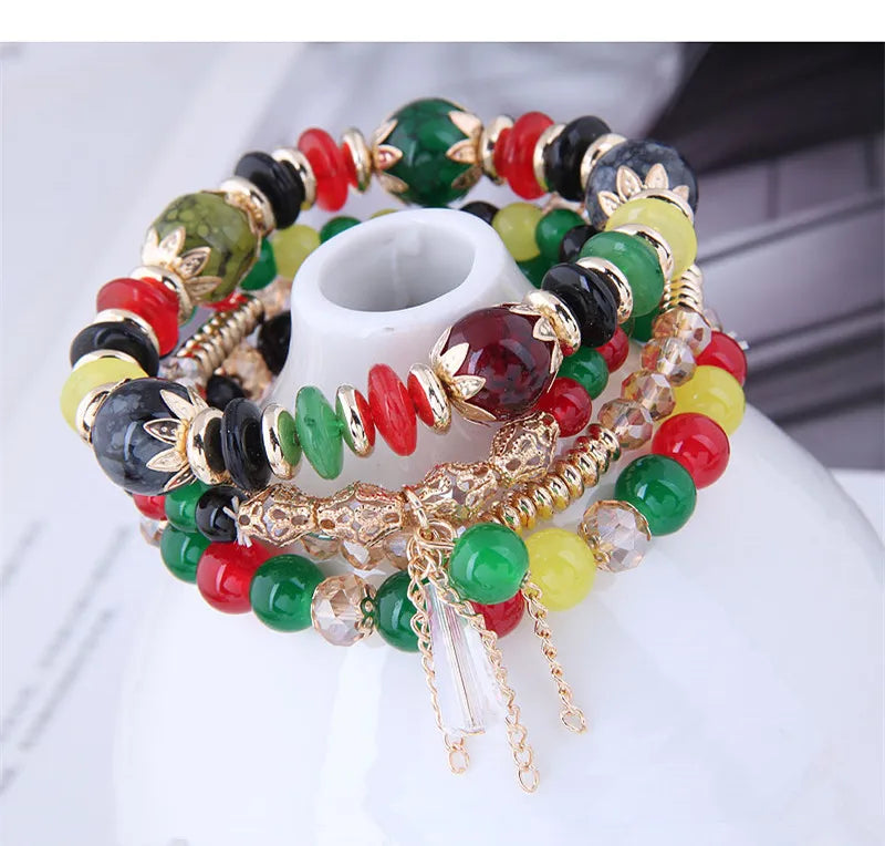 Kymyad Korean Green Crystal Bracelet - Gold Tassel Charm
