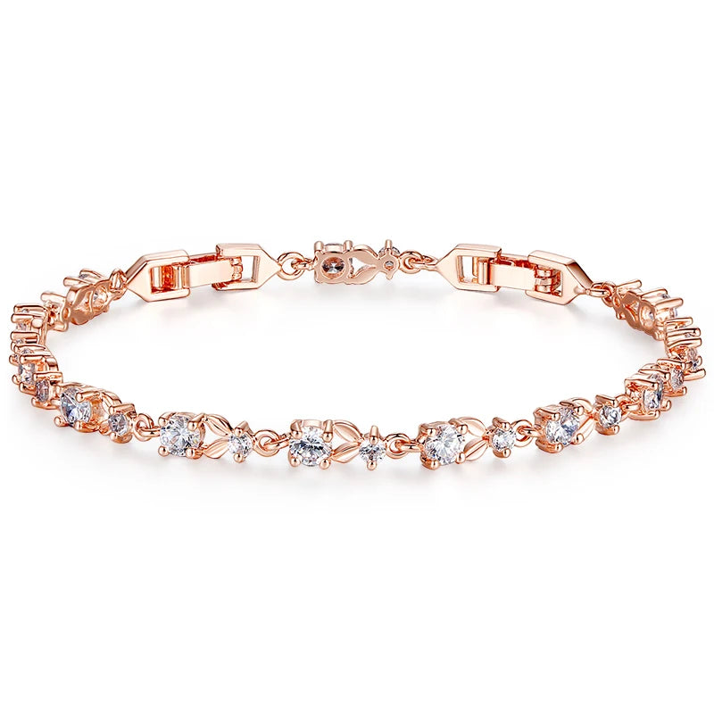 BAMOER Rose Gold Chain Link Bracelet - AAA Cubic Zircon Luxury