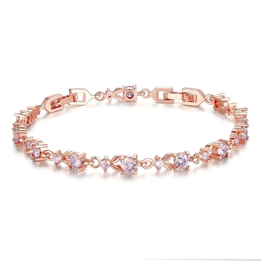 BAMOER Rose Gold Chain Link Bracelet - AAA Cubic Zircon Luxury
