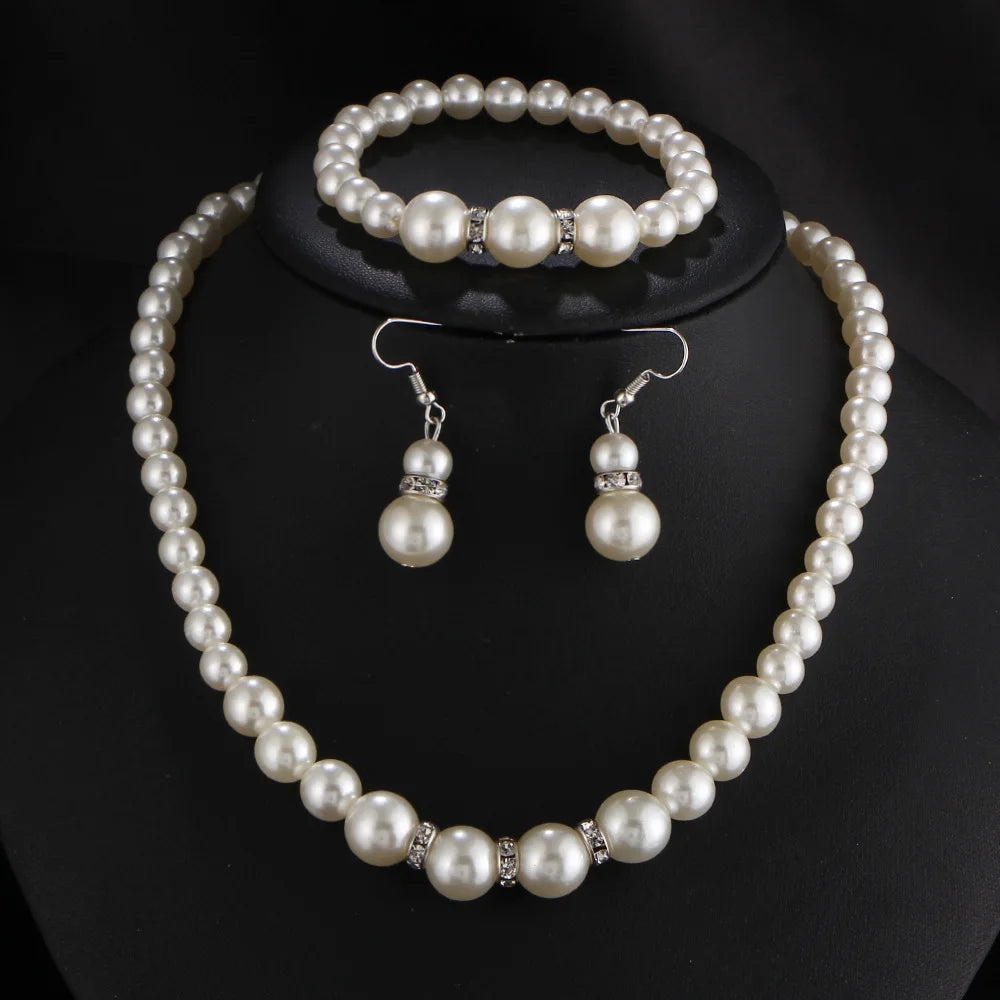 TREAZY Pearl Bridal Jewelry Set - Necklace & Earrings