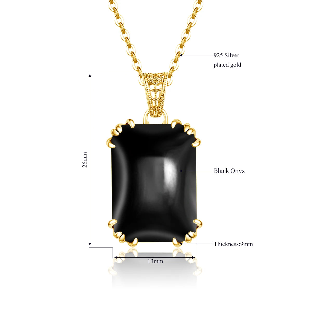 SILVERCHAKRA 14K Gold Black Onyx Necklace - 925 Silver Gemstone
