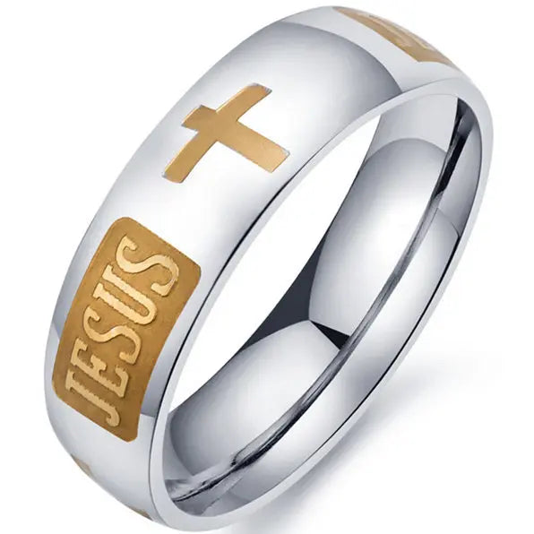 Christian Cross Bible Ring - Titanium Steel Engraved