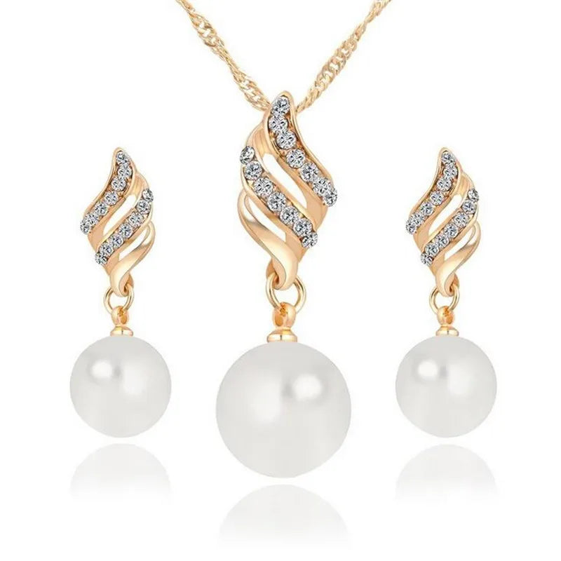 Luxury Pearl & Rhinestone Bridal Jewelry Set