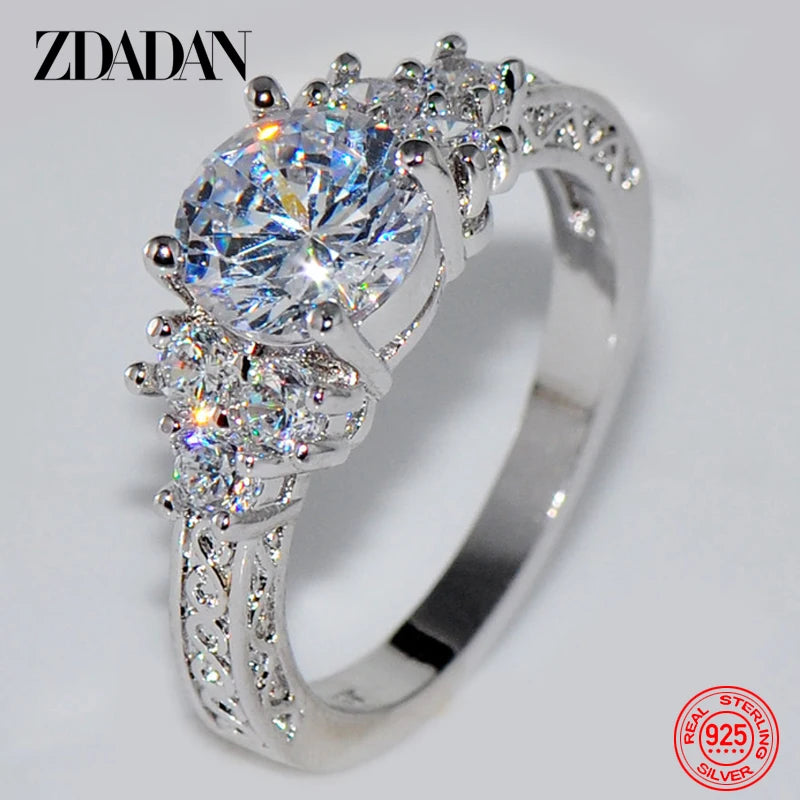 ZDADAN 925 Silver 8MM Zircon Ring - Fashion Wedding Band