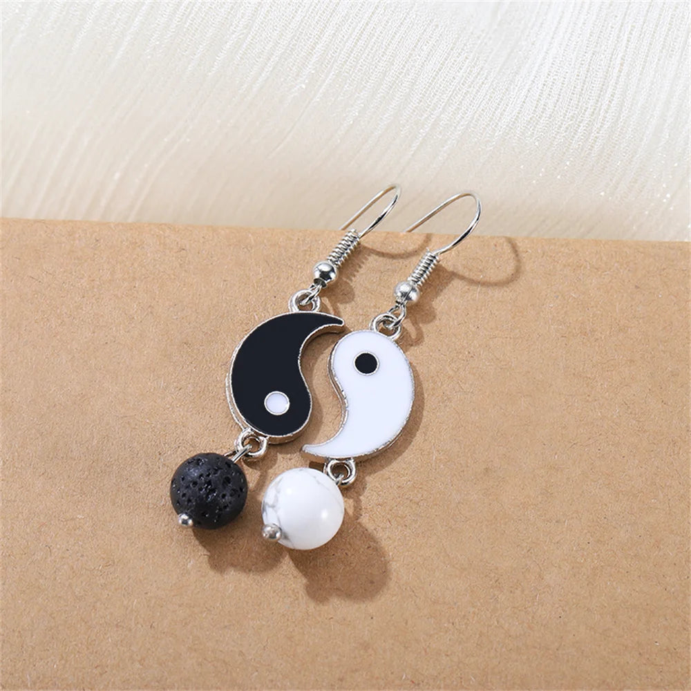 Pearl Yin Yang Tai Chi Stud Earrings - Chinese Style