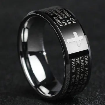 Christian Cross Bible Ring - Titanium Steel Engraved