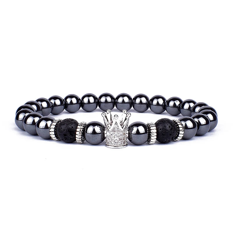 Fashion Obsidian Lion Head Bracelet - Lava Stone Zircon Prism