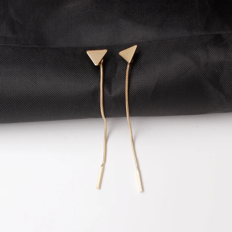 Simple Triangle Tassel Earrings - Long Chain Ear Line
