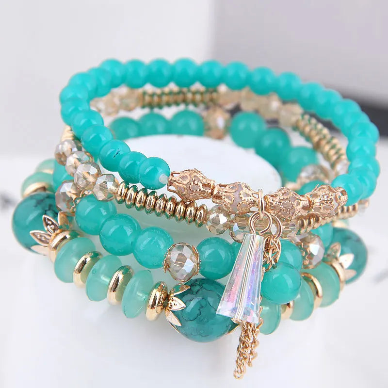Kymyad Korean Green Crystal Bracelet - Gold Tassel Charm