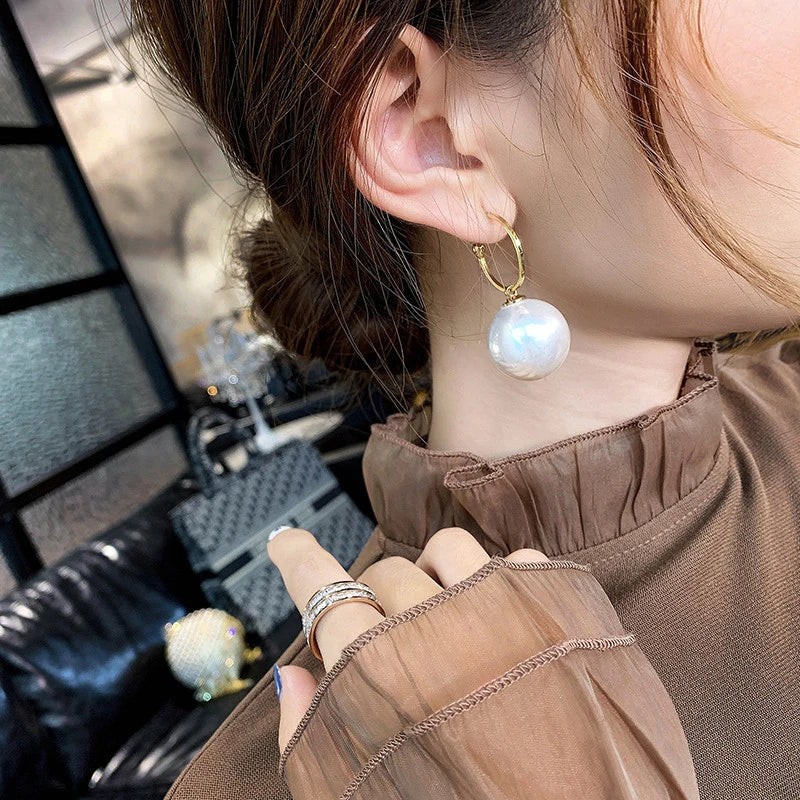 Korean Geometric Big Pearl Earrings - 2022 Trend Simple