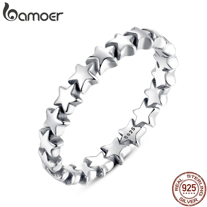 BAMOER 925 Silver Star Ring - Stackable Wedding Band