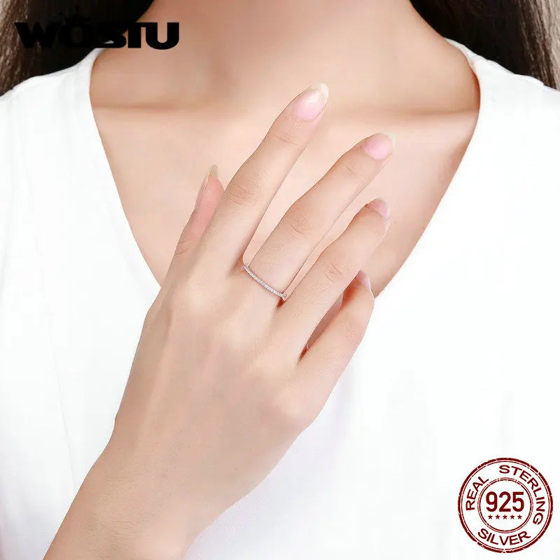 WOSTU 925 Silver Pink CZ Ring - Stackable Circle Design