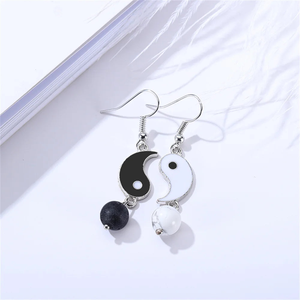 Pearl Yin Yang Tai Chi Stud Earrings - Chinese Style