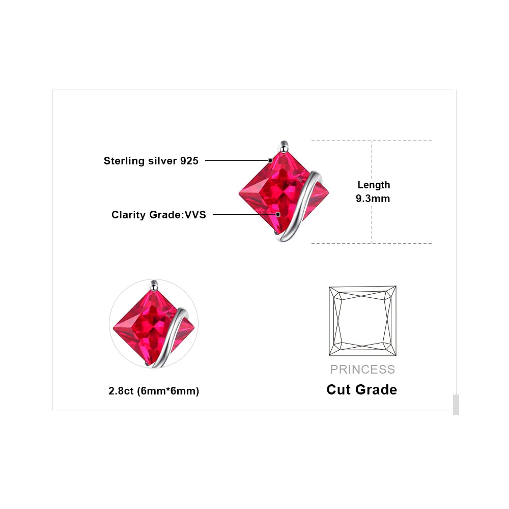 JewelryPalace Square Red Ruby Stud Earrings - 925 Silver Created