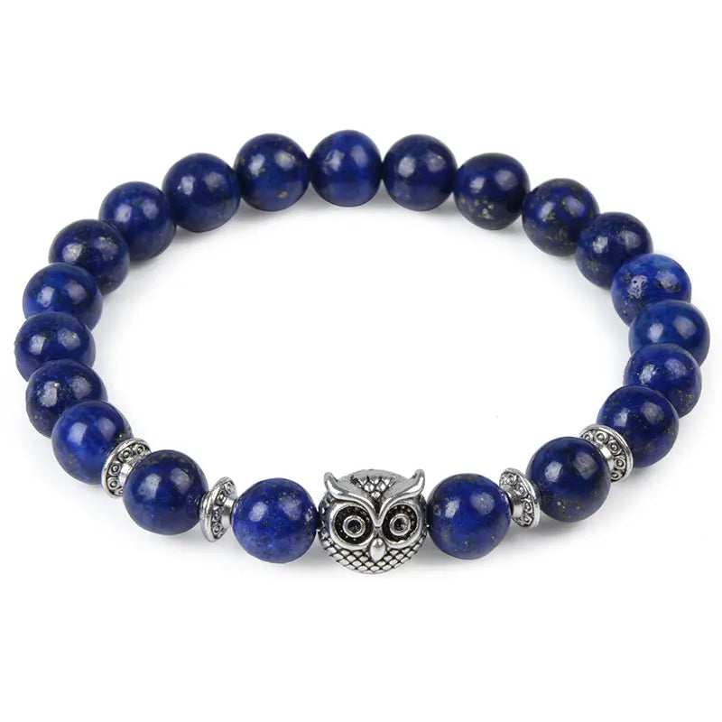 Tiger Eye Lion Head Bracelet - Leopard Owl Buddha Skull Charm