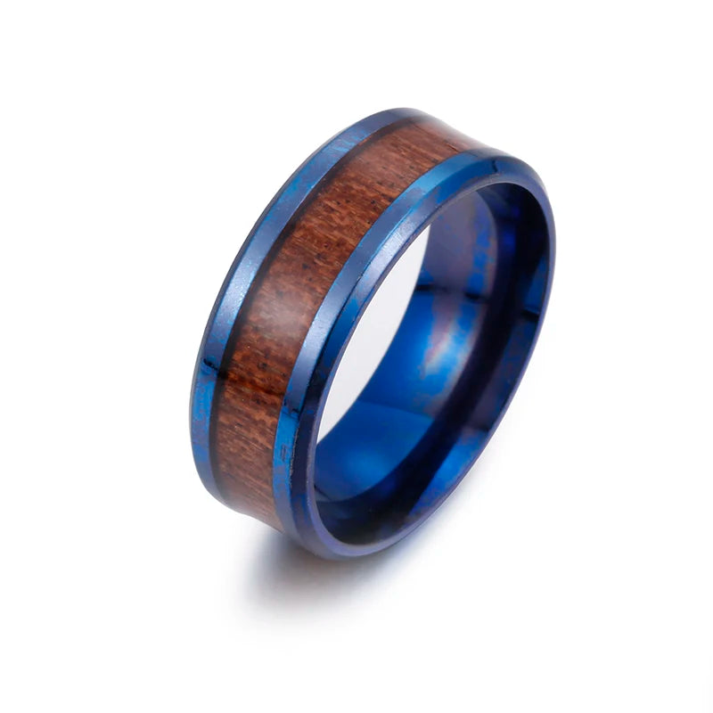 Koa Wood Inlay Ring - 8mm Stainless Steel Band