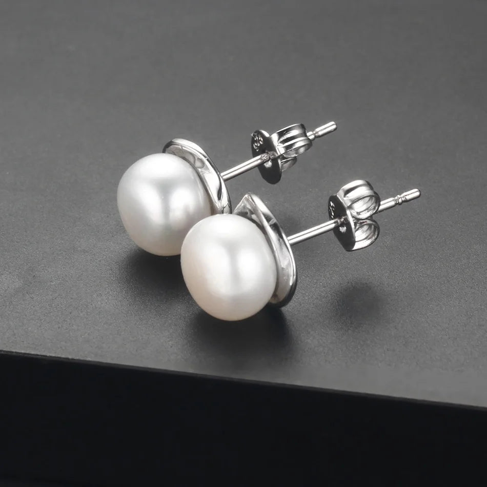 925 Silver AAAA Freshwater Pearl Stud Earrings - Genuine