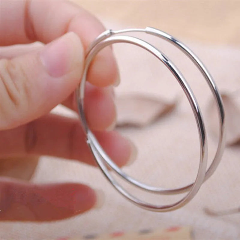 925 Sterling Silver Big Hoop Earrings - Round Circle