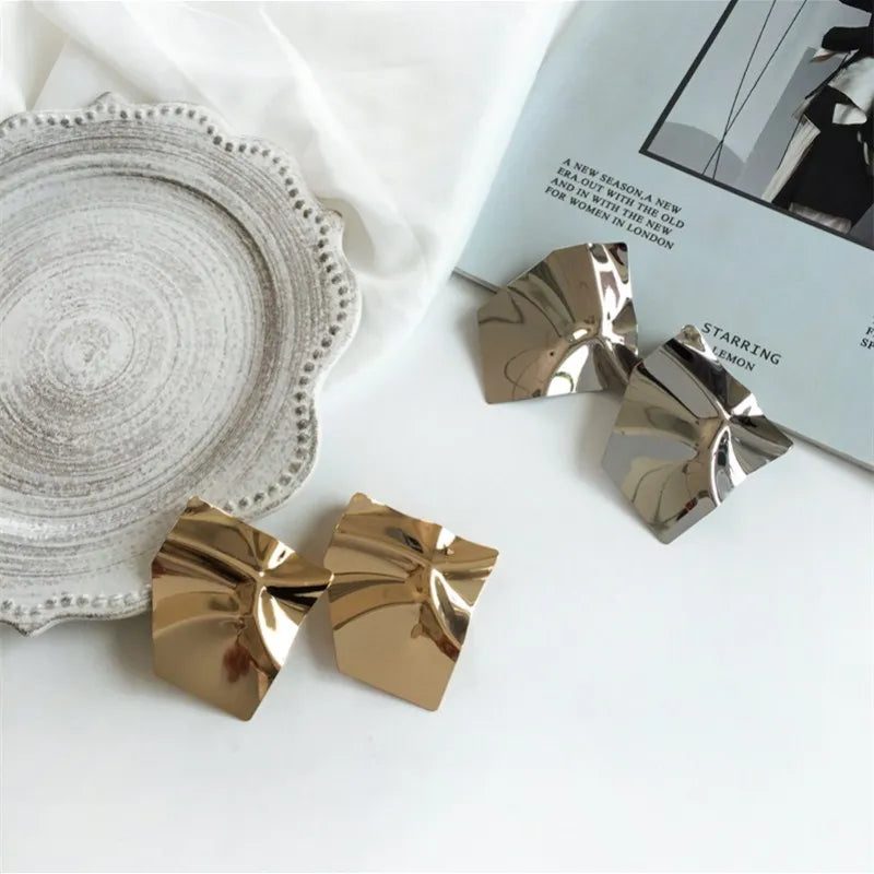 Geometric Irregular Fold Stud Earrings - Big Statement