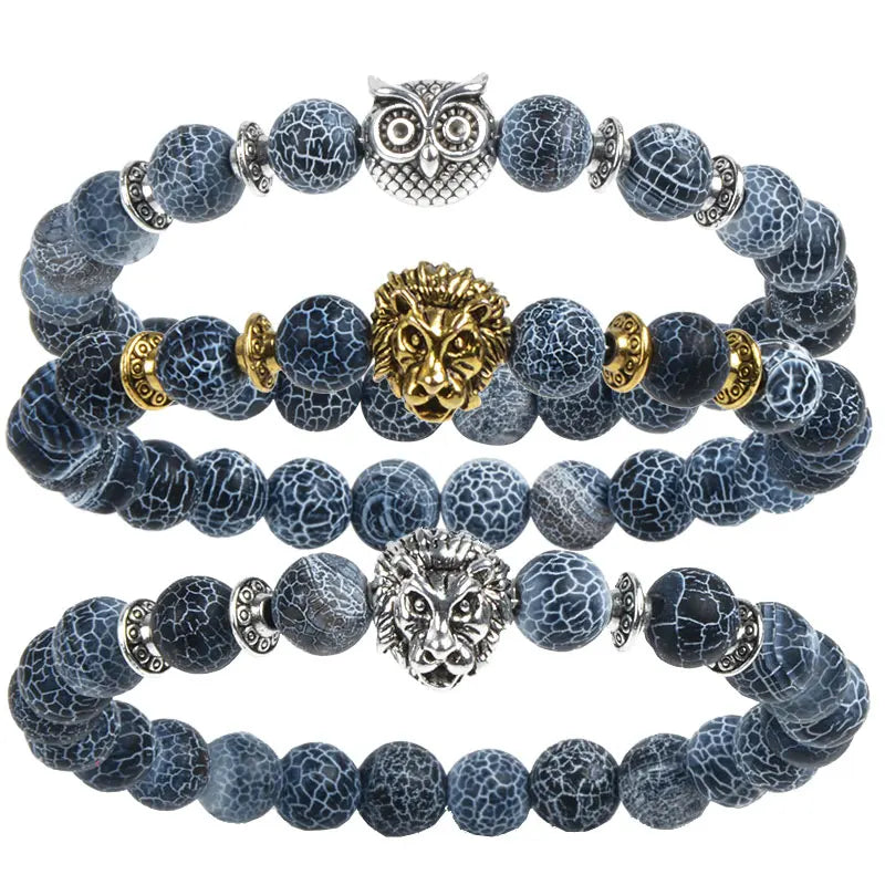 Tiger Eye Lion Head Bracelet - Leopard Owl Buddha Skull Charm