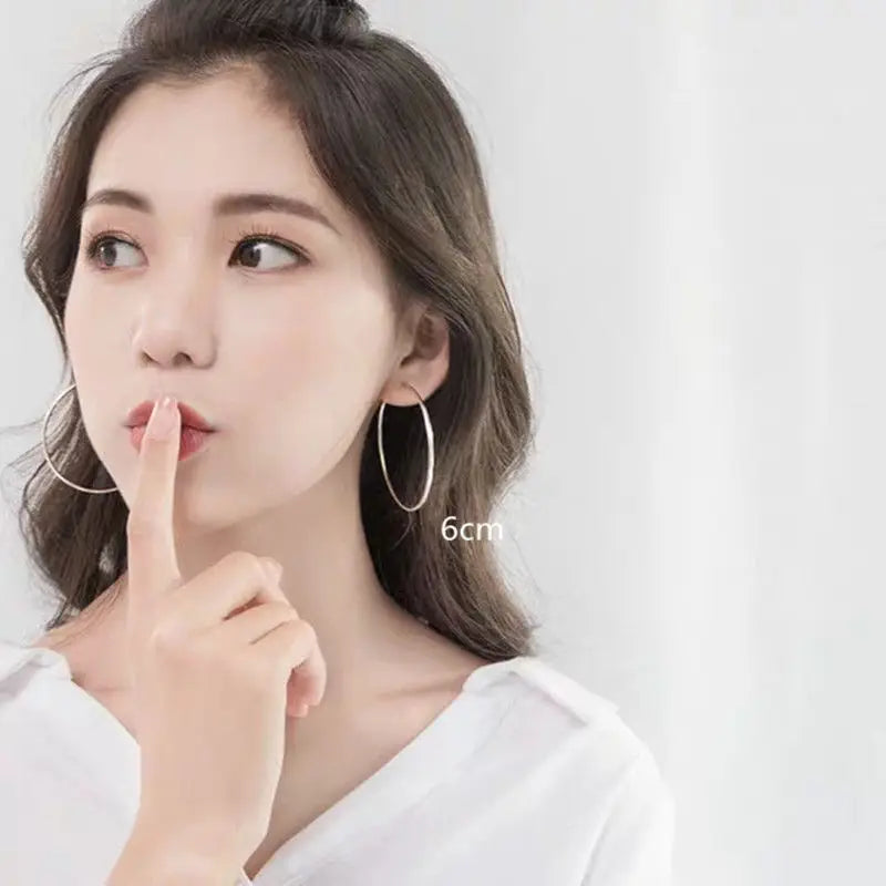 925 Sterling Silver Big Hoop Earrings - Round Circle