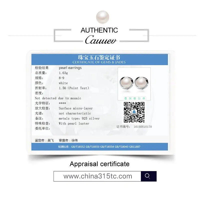 925 Silver AAAA Freshwater Pearl Stud Earrings - Genuine