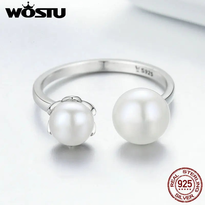 WOSTU 925 Silver Freshwater Pearl Ring - Cultured Elegance