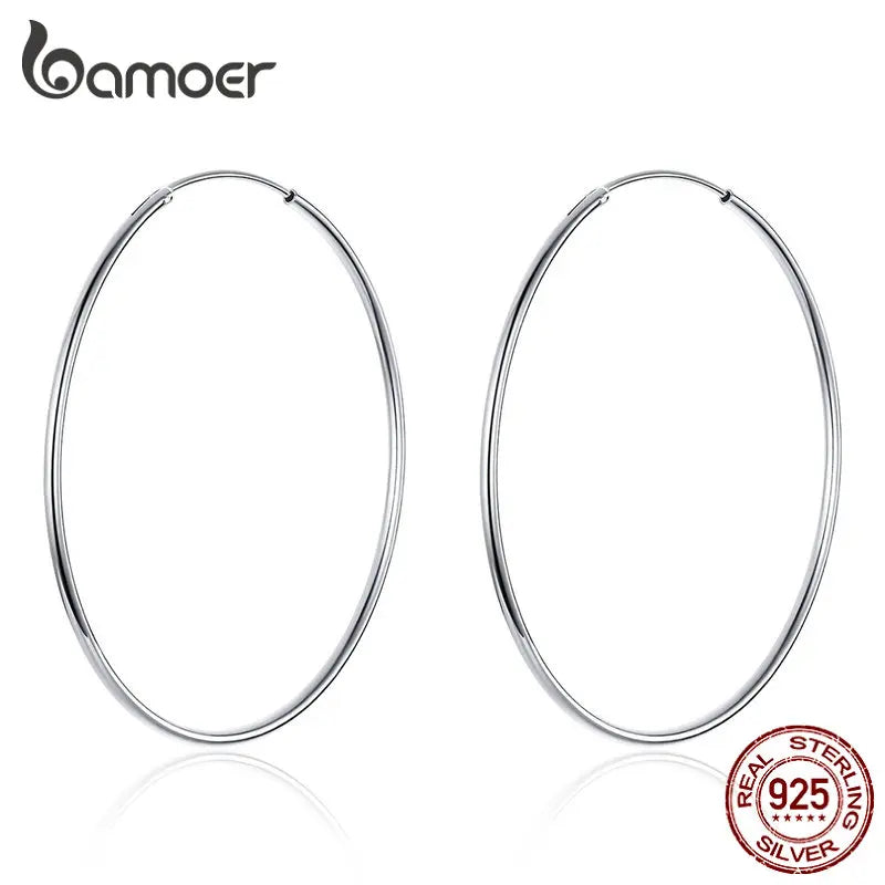 BAMOER 925 Silver Large Hoop Earrings - 30/40mm Circle