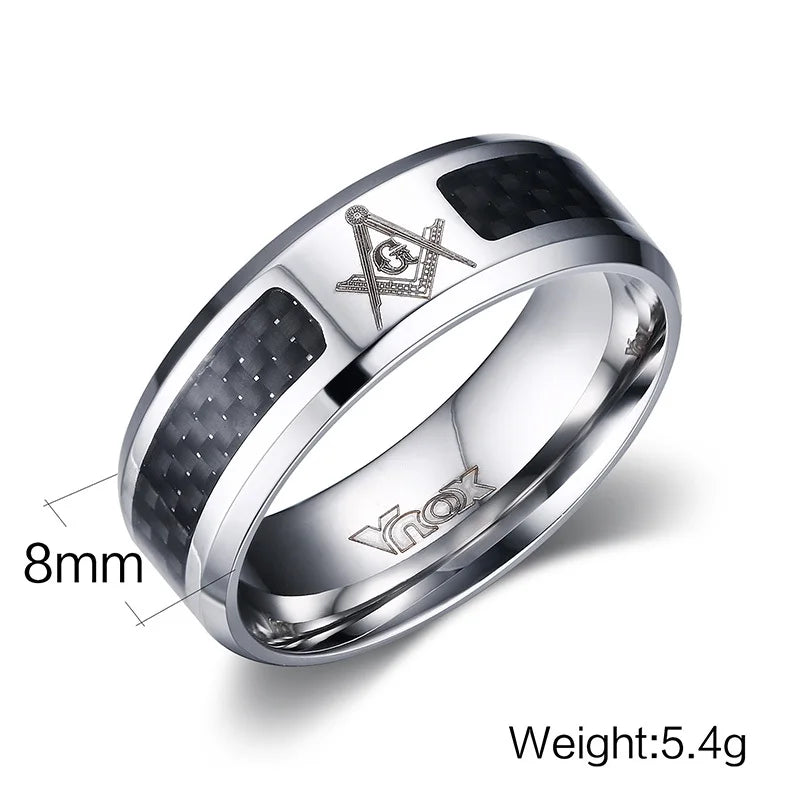 VNOX Masonic Ring - Stainless Steel & Carbon Fiber