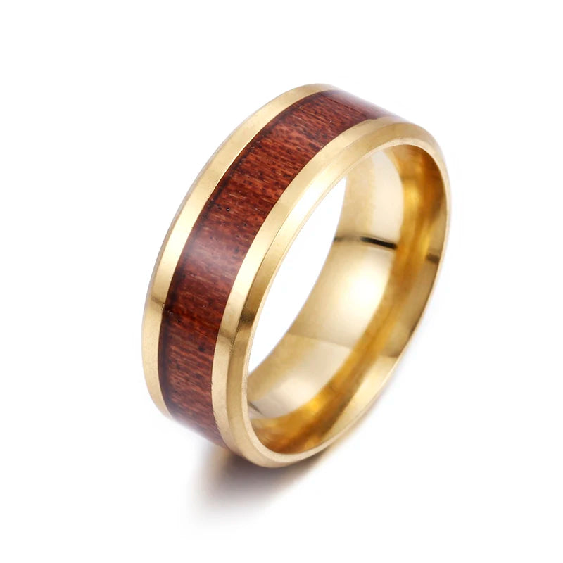 Koa Wood Inlay Ring - 8mm Stainless Steel Band