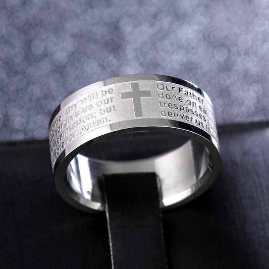 Christian Cross Bible Ring - Titanium Steel Engraved