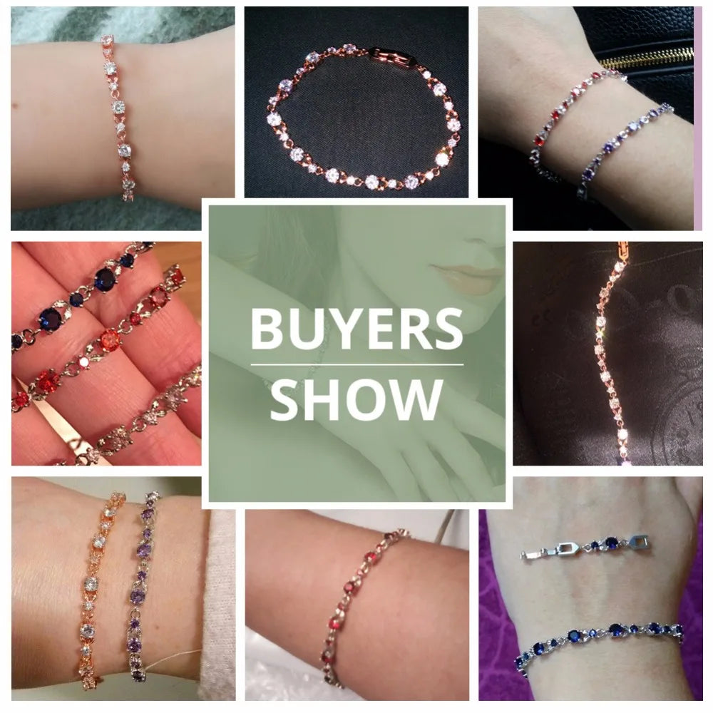 BAMOER Rose Gold Chain Link Bracelet - AAA Cubic Zircon Luxury