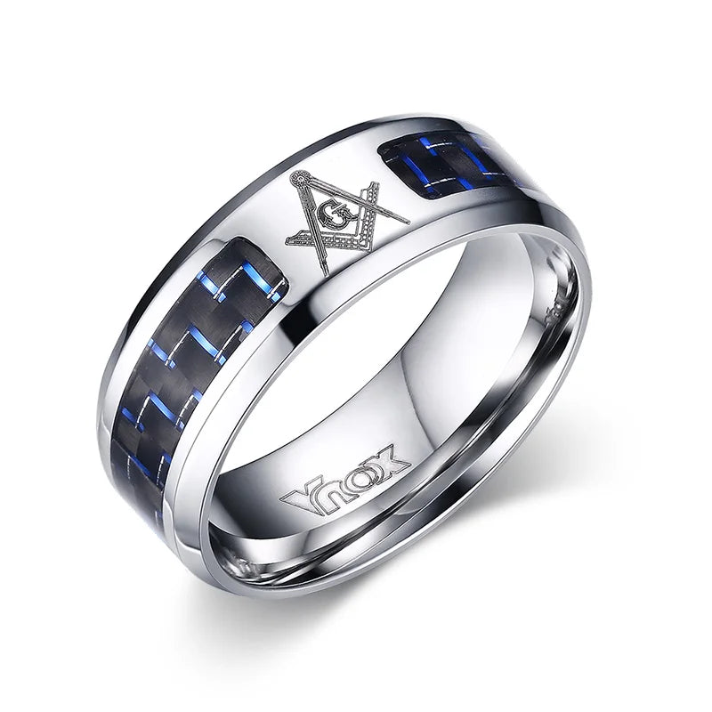 VNOX Masonic Ring - Stainless Steel & Carbon Fiber
