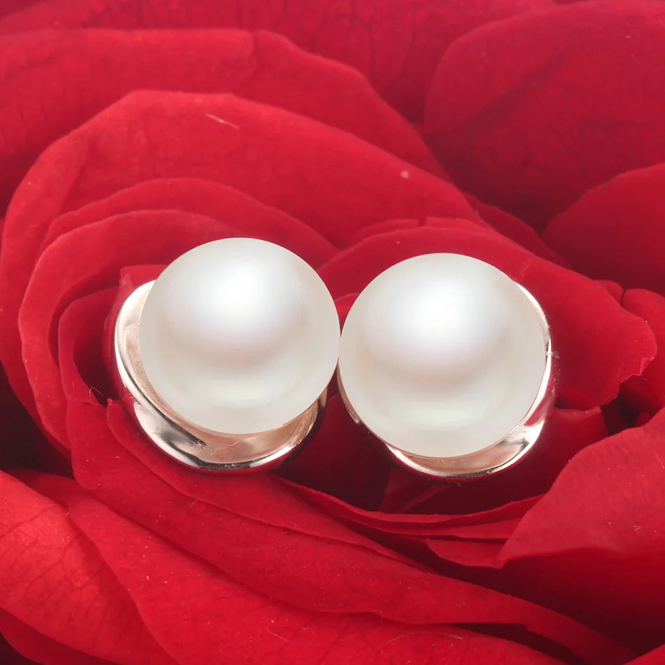 925 Silver AAAA Freshwater Pearl Stud Earrings - Genuine
