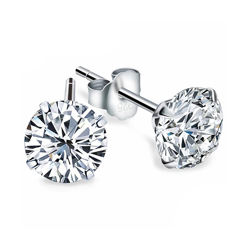 925 Sterling Silver CZ Stud Earrings - Crystal Zircon Channel