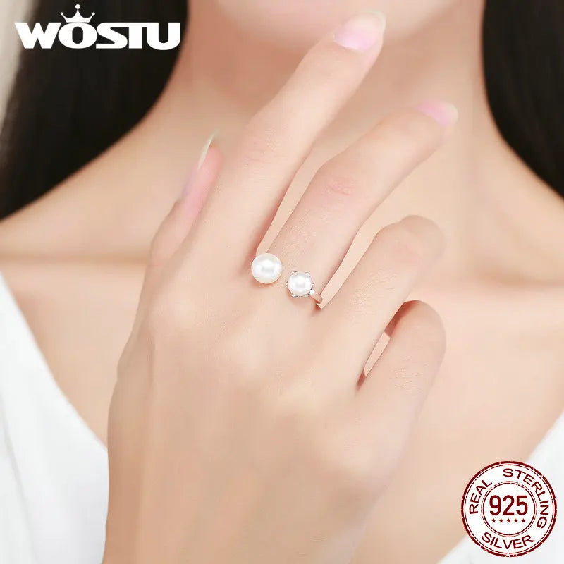 WOSTU 925 Silver Freshwater Pearl Ring - Cultured Elegance