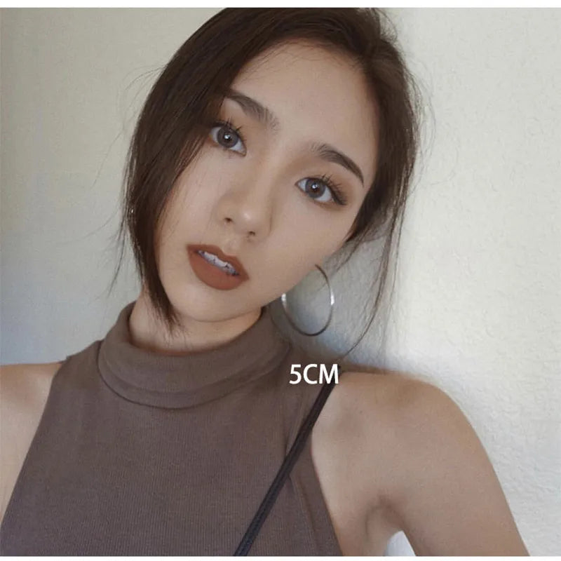 925 Sterling Silver Big Hoop Earrings - Round Circle