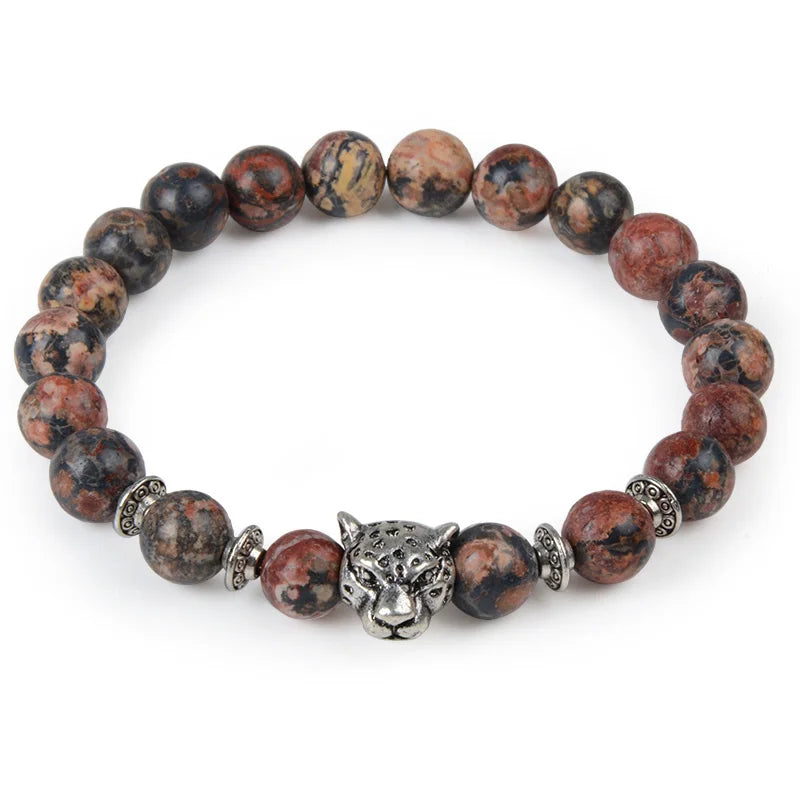 Tiger Eye Lion Head Bracelet - Leopard Owl Buddha Skull Charm