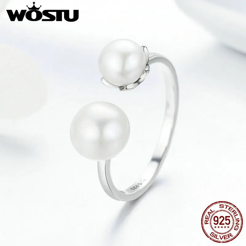 WOSTU 925 Silver Freshwater Pearl Ring - Cultured Elegance