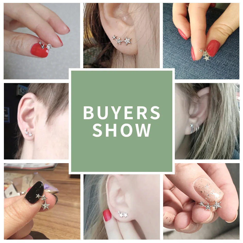 BAMOER 925 Silver Stackable Star Earrings - CZ Exquisite