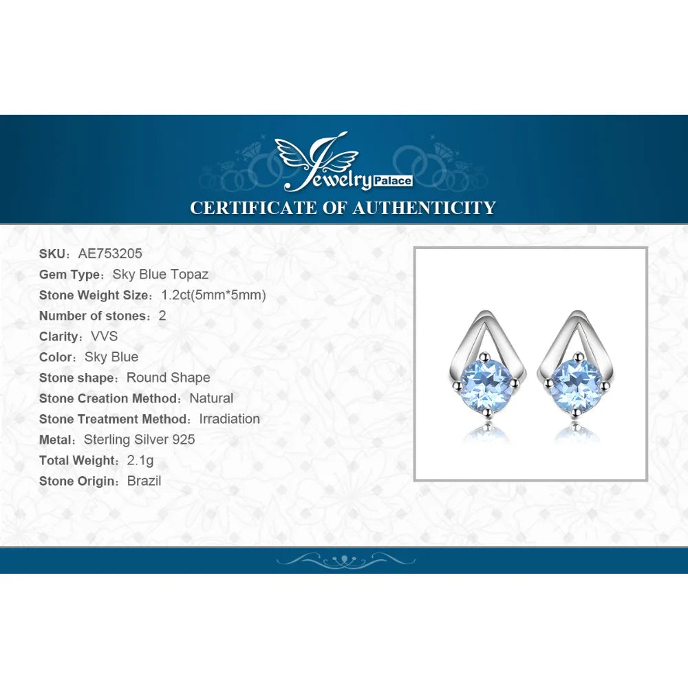 JewelryPalace 1.2ct Sky Blue Topaz Stud Earrings - 925 Silver Natural