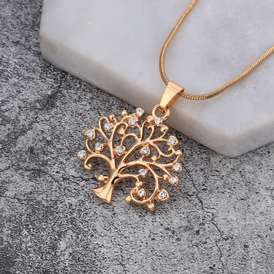 Rhinestone Tree of Life Choker - 2020 Trend Rose Gold Statement