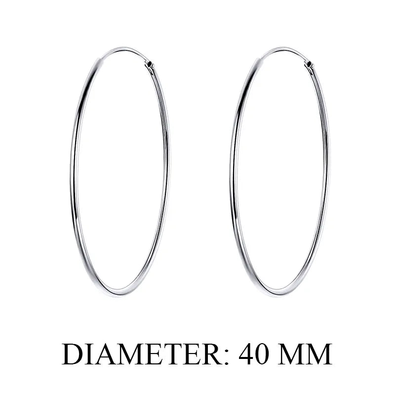 BAMOER 925 Silver Large Hoop Earrings - 30/40mm Circle